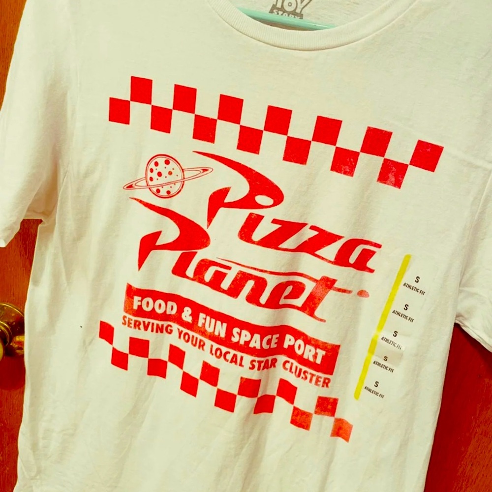 Retro 90s toy story original pizza planet shirt